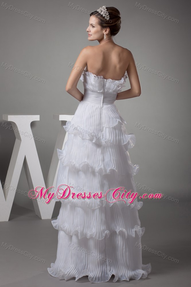 Ruffles Layered Column Pleats Strapless Long Wedding Gown