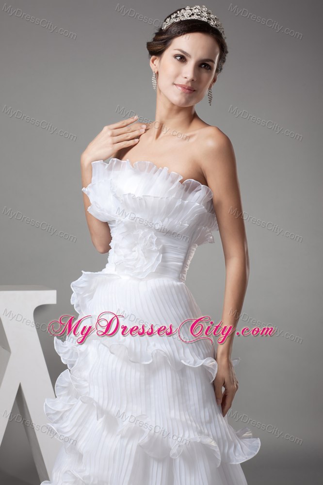 Ruffles Layered Column Pleats Strapless Long Wedding Gown