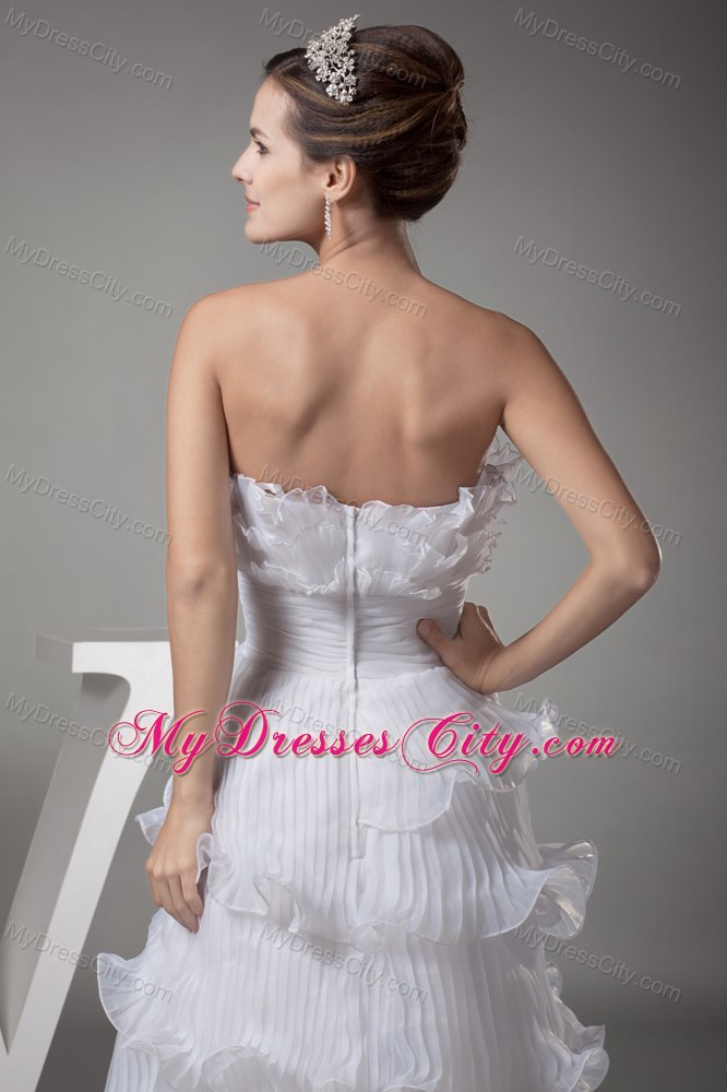 Ruffles Layered Column Pleats Strapless Long Wedding Gown