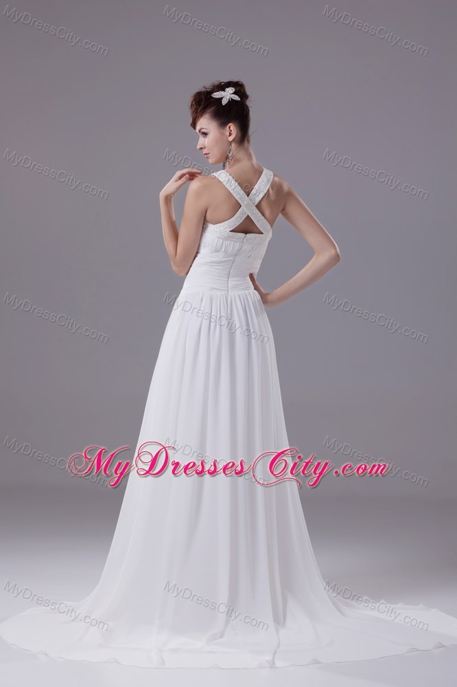 Princess Beading Criss Cross Wedding Dress with Jeweled Neckline