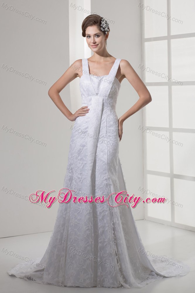 Modern Square Neck Lace Court Train Wedding Anniversary Dress