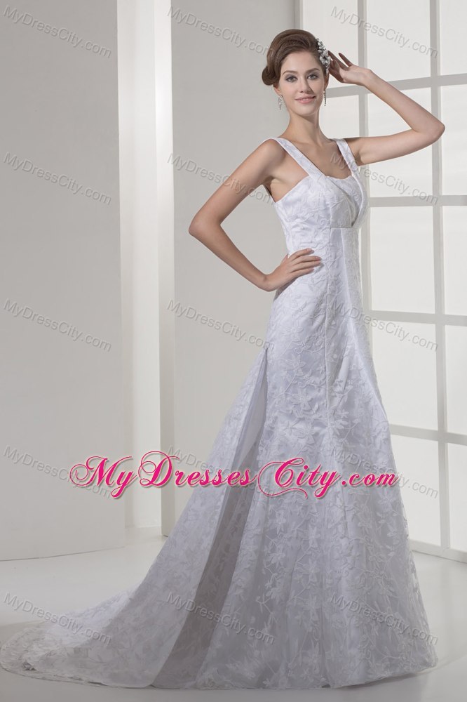 Modern Square Neck Lace Court Train Wedding Anniversary Dress