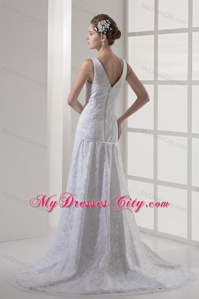 Modern Square Neck Lace Court Train Wedding Anniversary Dress