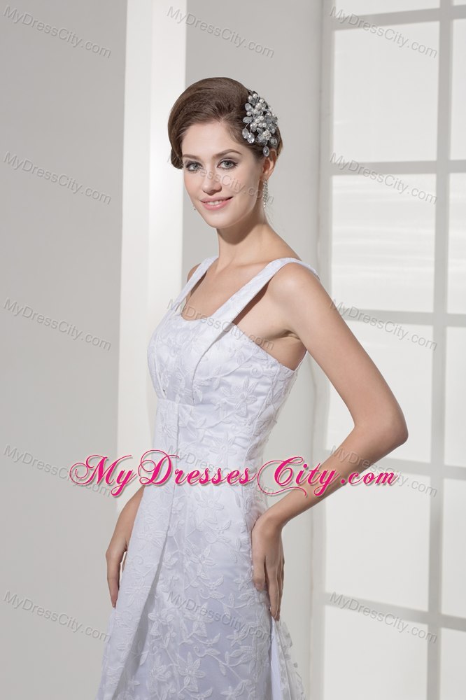 Modern Square Neck Lace Court Train Wedding Anniversary Dress