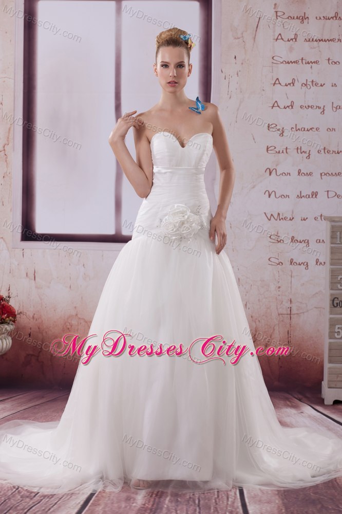 Handle Made Flower Court Train Tiered Sweetheart Bridal Gown