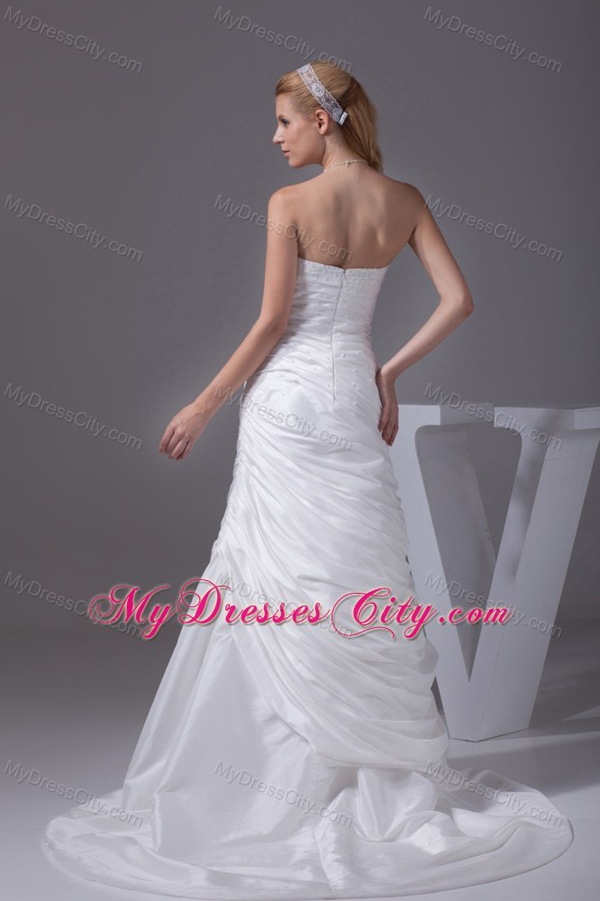 Sweetheart Beading and Ruching Taffeta Brush Train Bridal Dress