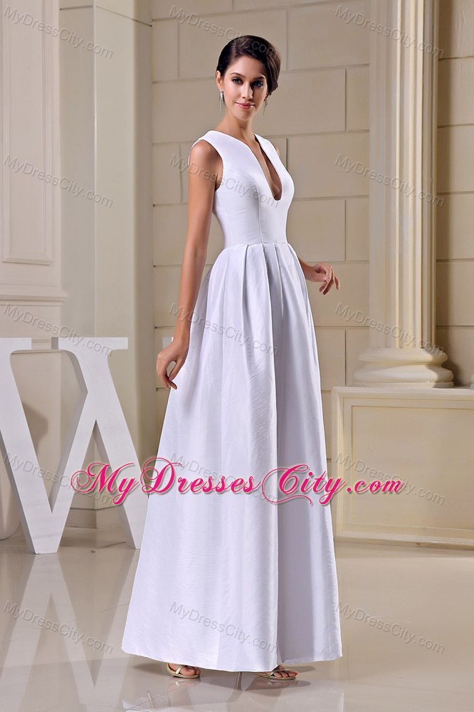 A-line U-neck Satin Ankle-length Zipper-up Wedding Dress