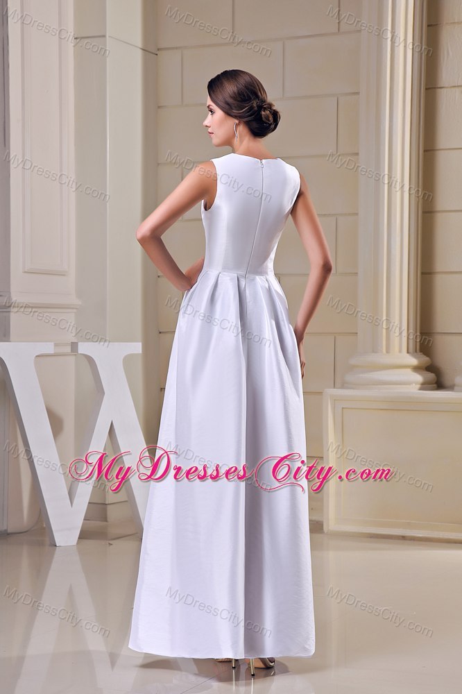 A-line U-neck Satin Ankle-length Zipper-up Wedding Dress