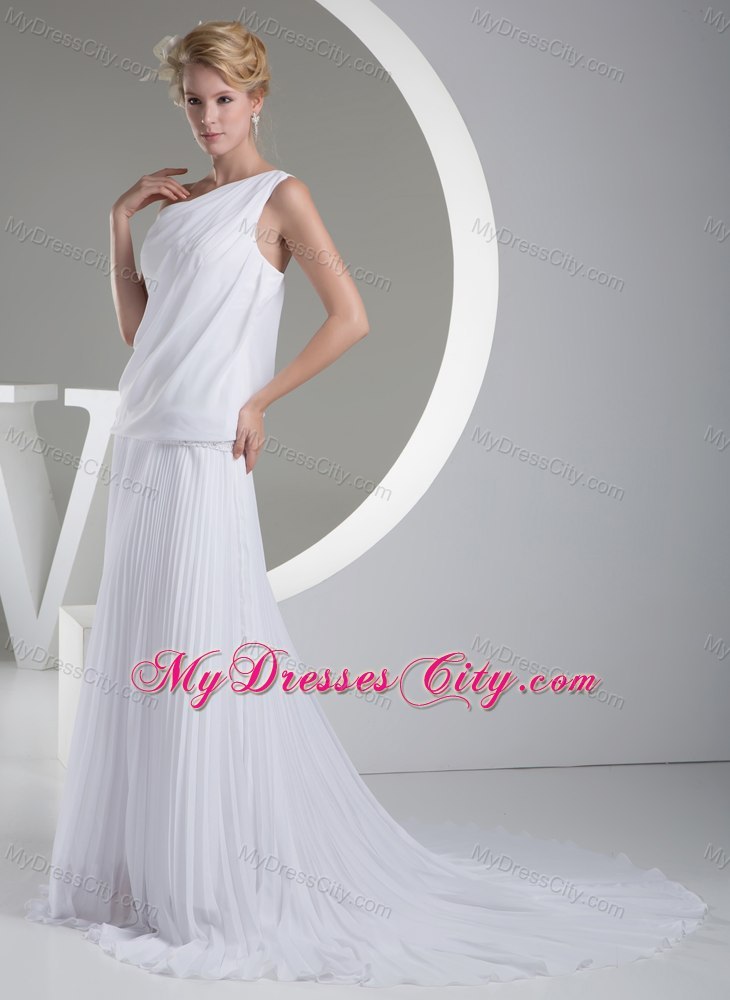 A-line Pleats One Shoulder Brush Train Maternity Wedding Dress