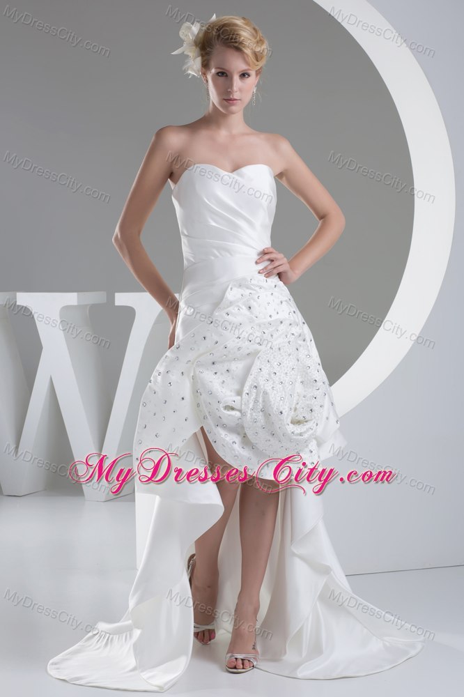 Amazing Sweetheart High-low Flower with Beading Wedding Dress