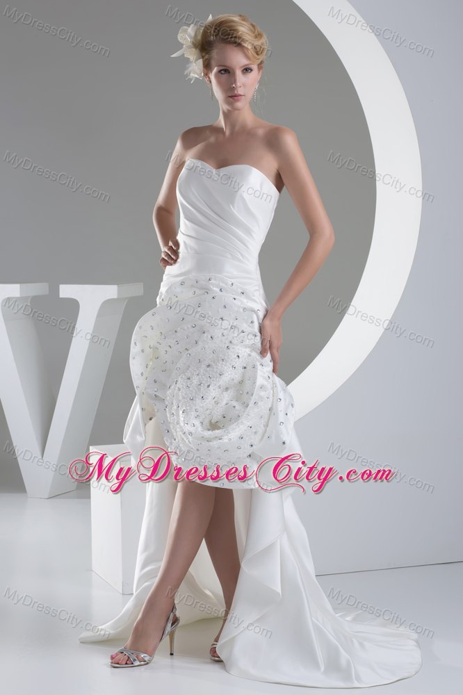 Amazing Sweetheart High-low Flower with Beading Wedding Dress