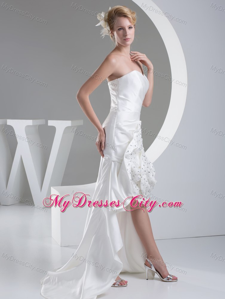 Amazing Sweetheart High-low Flower with Beading Wedding Dress