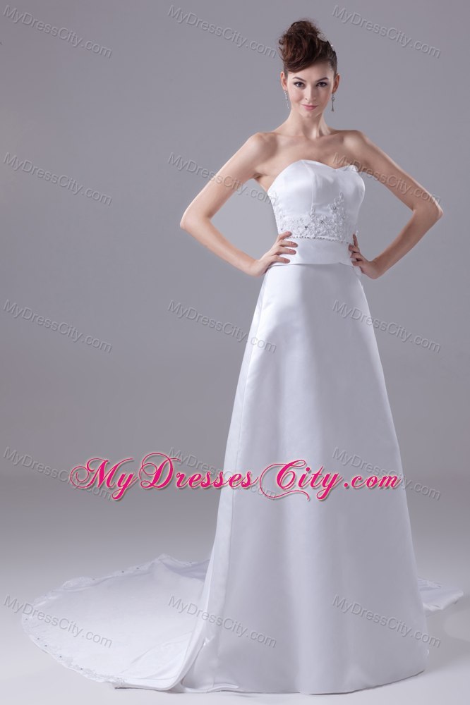 Best Appliques Sweetheart Wedding Dress with Watteau Train