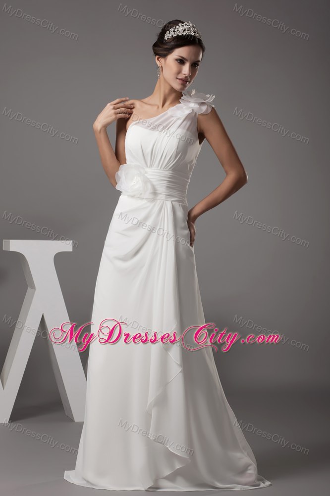 One Shoulder Flowers Long Fitted Wedding Reception Dress