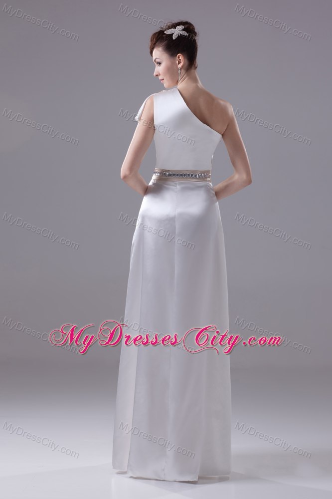 Long Column One Shoulder Wedding Dress with Beading on Belt