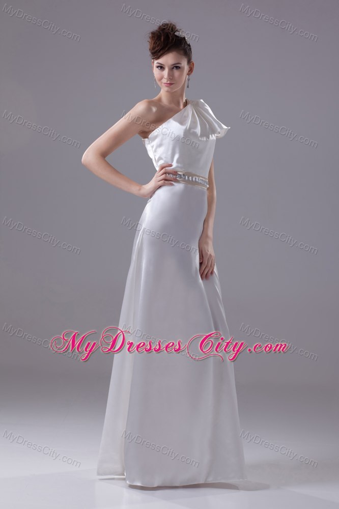 Long Column One Shoulder Wedding Dress with Beading on Belt