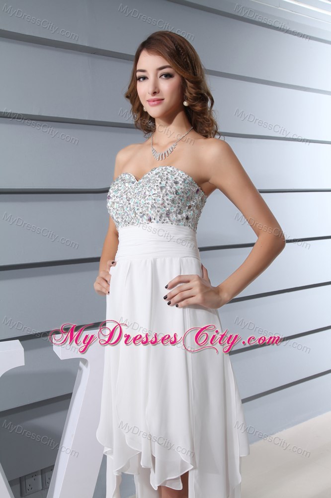 Memorable High-low White Beading Sweetheart Wedding Dress