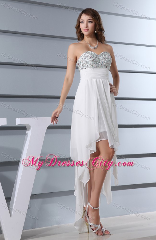 Memorable High-low White Beading Sweetheart Wedding Dress