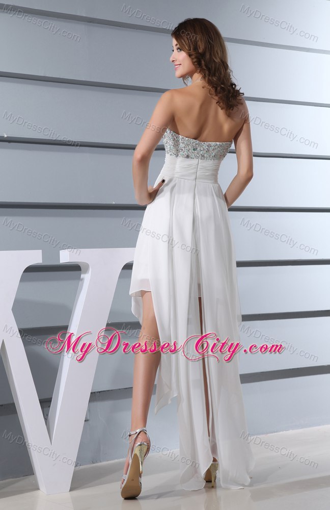 Memorable High-low White Beading Sweetheart Wedding Dress