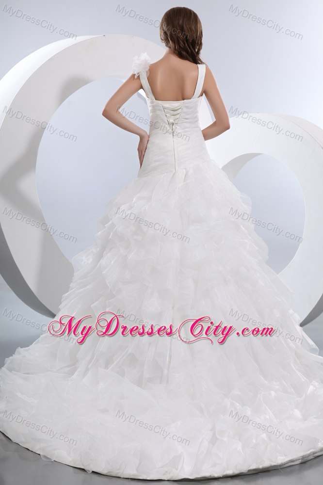 V-neck Taffeta and Organza Bridal Dress with Ruffles Layered