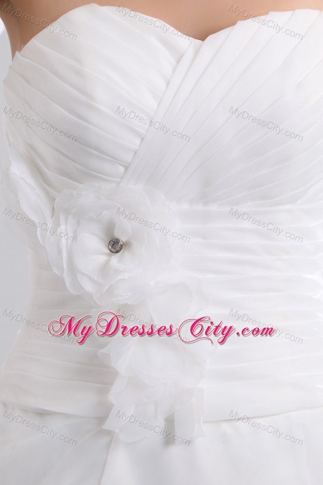 Sweetheart Taffeta and Organza Ruches and Flower Wedding Dress