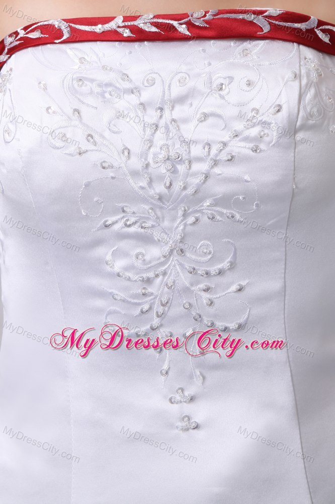 White and Red Satin Embroidery With Beading Wedding Gowns