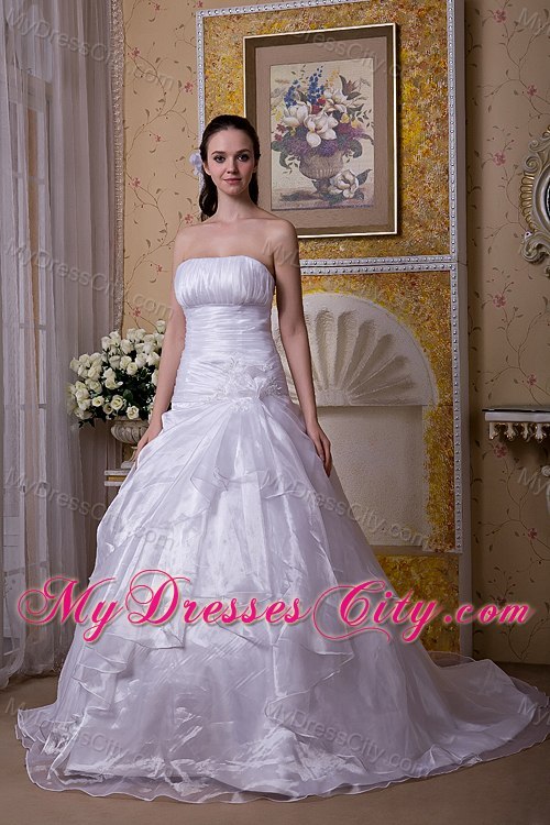 Strapless Court Train Taffeta and Organza Flower Bridal Gowns