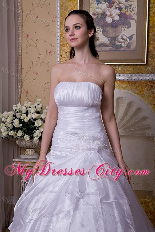 Strapless Court Train Taffeta and Organza Flower Bridal Gowns