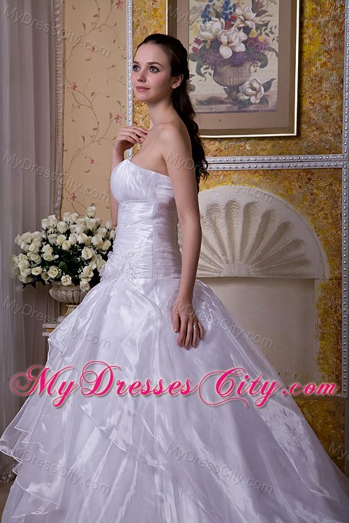 Strapless Court Train Taffeta and Organza Flower Bridal Gowns