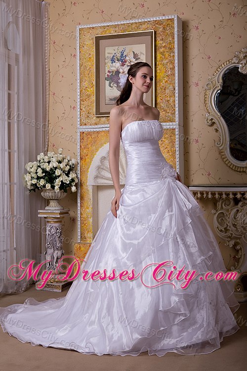 Strapless Court Train Taffeta and Organza Flower Bridal Gowns