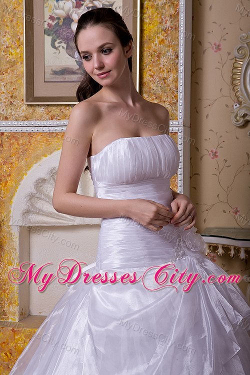 Strapless Court Train Taffeta and Organza Flower Bridal Gowns