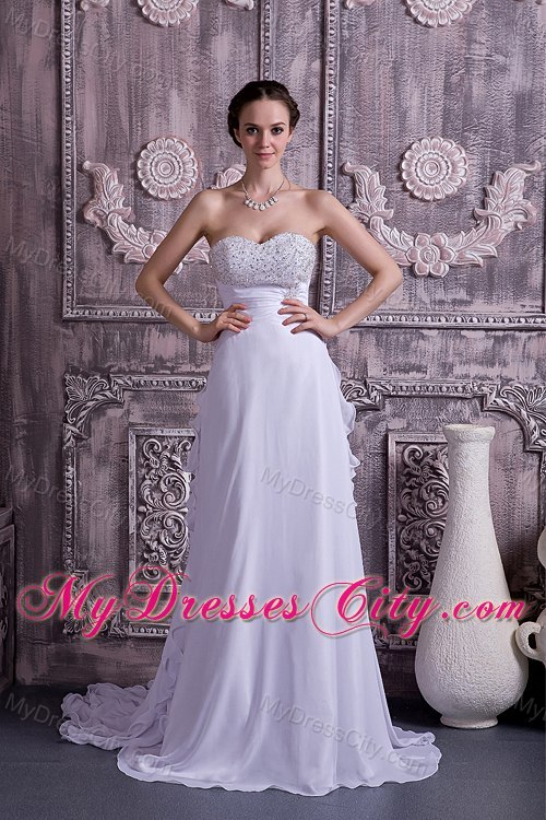 Beaded Empire Sweetheart Court Train Chiffon Bridal Gown