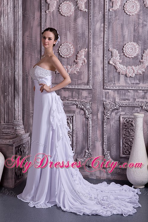 Beaded Empire Sweetheart Court Train Chiffon Bridal Gown