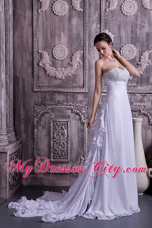 Beaded Empire Sweetheart Court Train Chiffon Bridal Gown