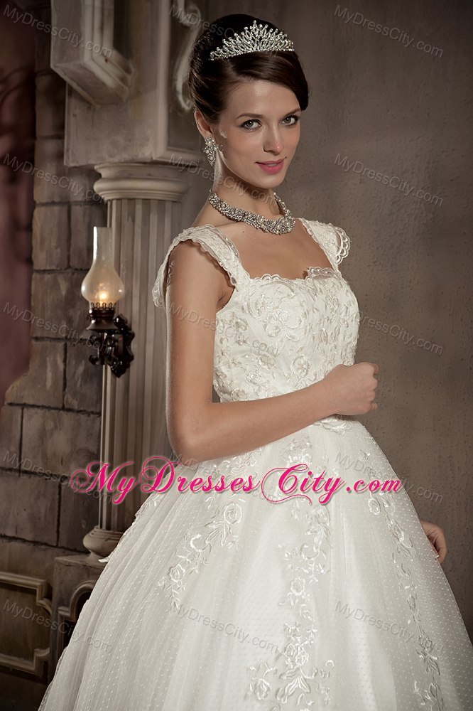 Square Lace Ball Gown Chapel Train Sleeveless Bridal Dresses