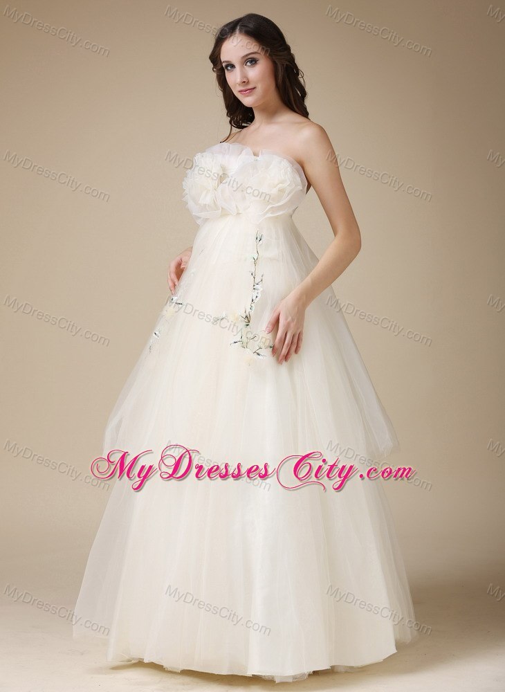 Organza Flowers Appliques Strapless Elegant 2013 Bridal Dresses