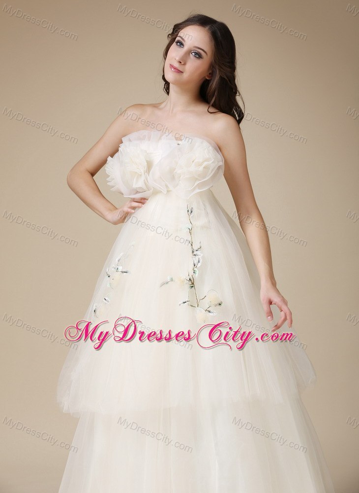 Organza Flowers Appliques Strapless Elegant 2013 Bridal Dresses