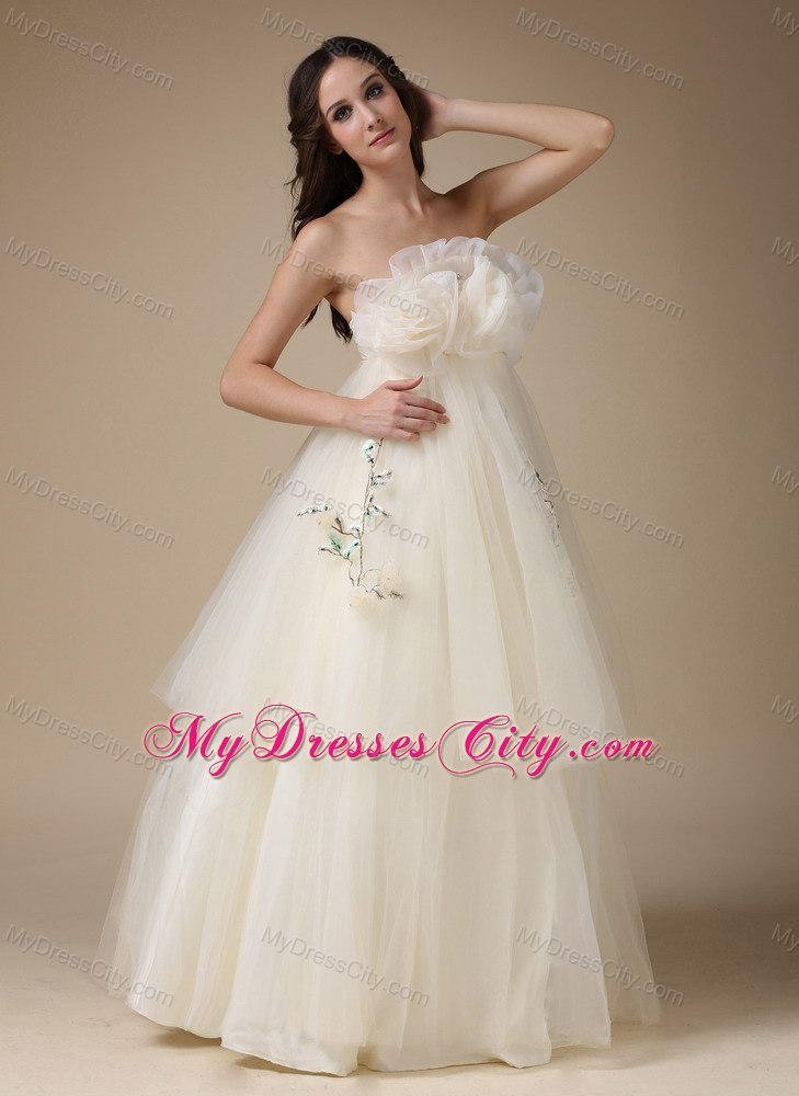 Organza Flowers Appliques Strapless Elegant 2013 Bridal Dresses