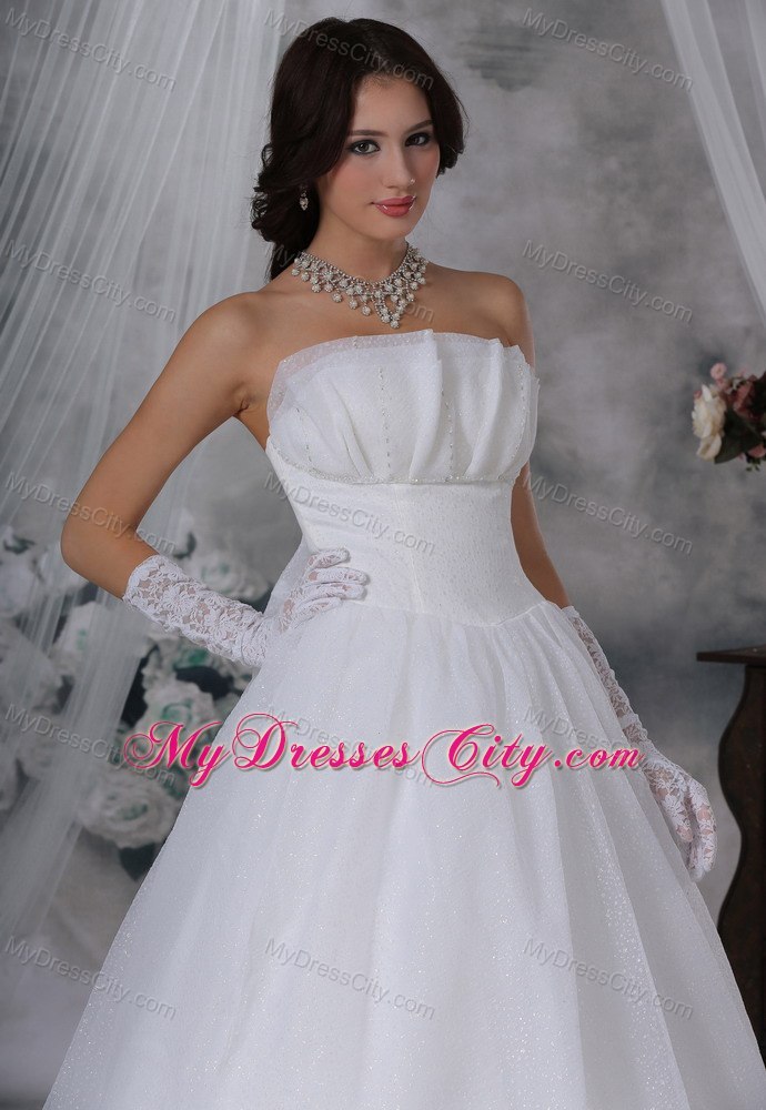 Beaded Strapless Organza Ruched Simple 2013 Wedding Reception Dress