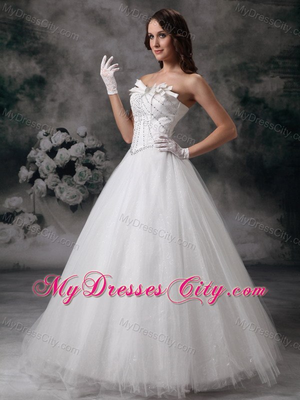 Cheap Strapless Beaded Princess Tulle Pretty Dress for Garden Wedding