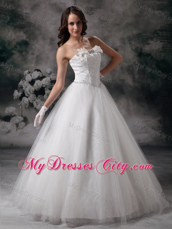 Cheap Strapless Beaded Princess Tulle Pretty Dress for Garden Wedding