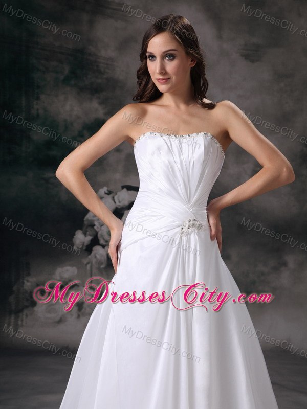 Popular Ruching Strapless Beaded Court Train Wedding Bridal Dresses