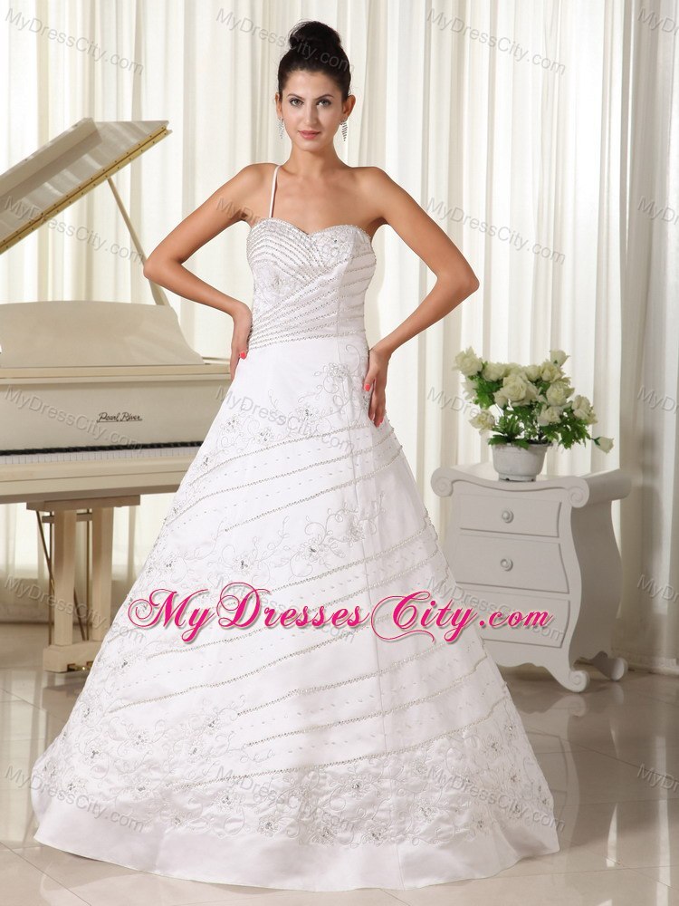 Single Spaghetti Strap Embroidery with Beading for 2013 Wedding Gown