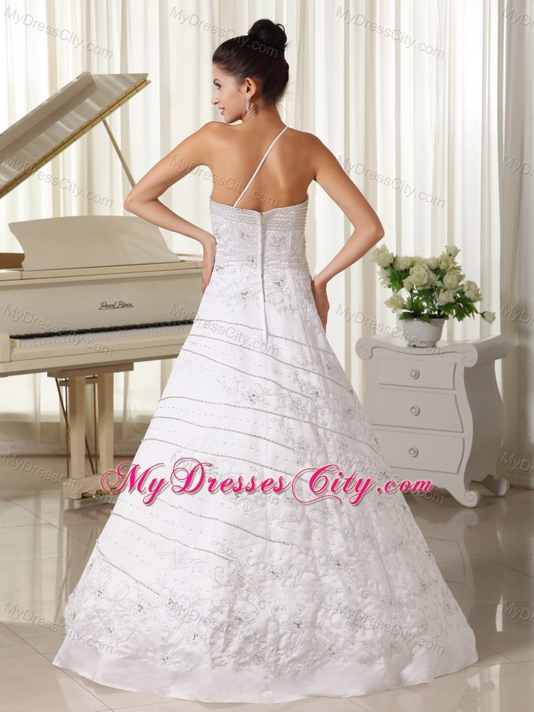 Single Spaghetti Strap Embroidery with Beading for 2013 Wedding Gown