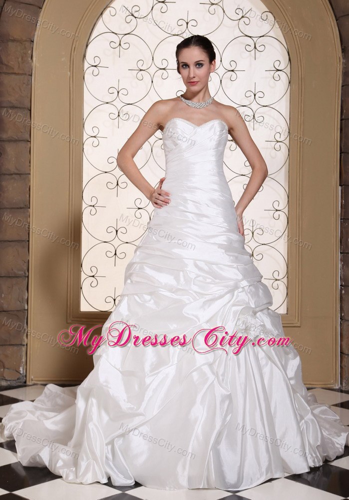 Elegant Chapel Train Pick Ups Sweetheart Wedding Bridal Gown for Church