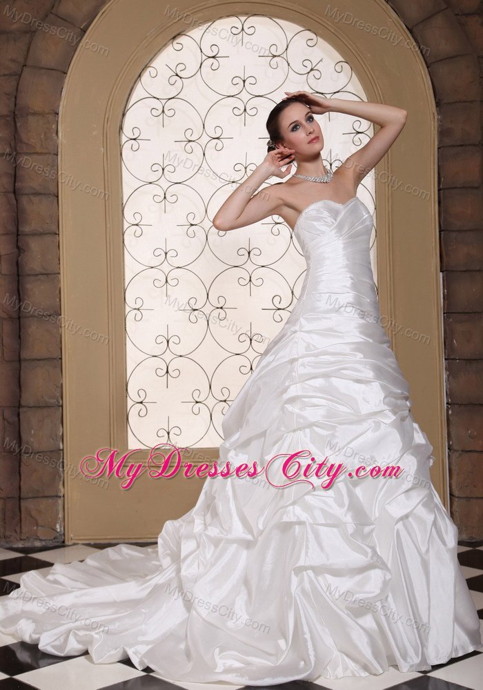 Elegant Chapel Train Pick Ups Sweetheart Wedding Bridal Gown for Church