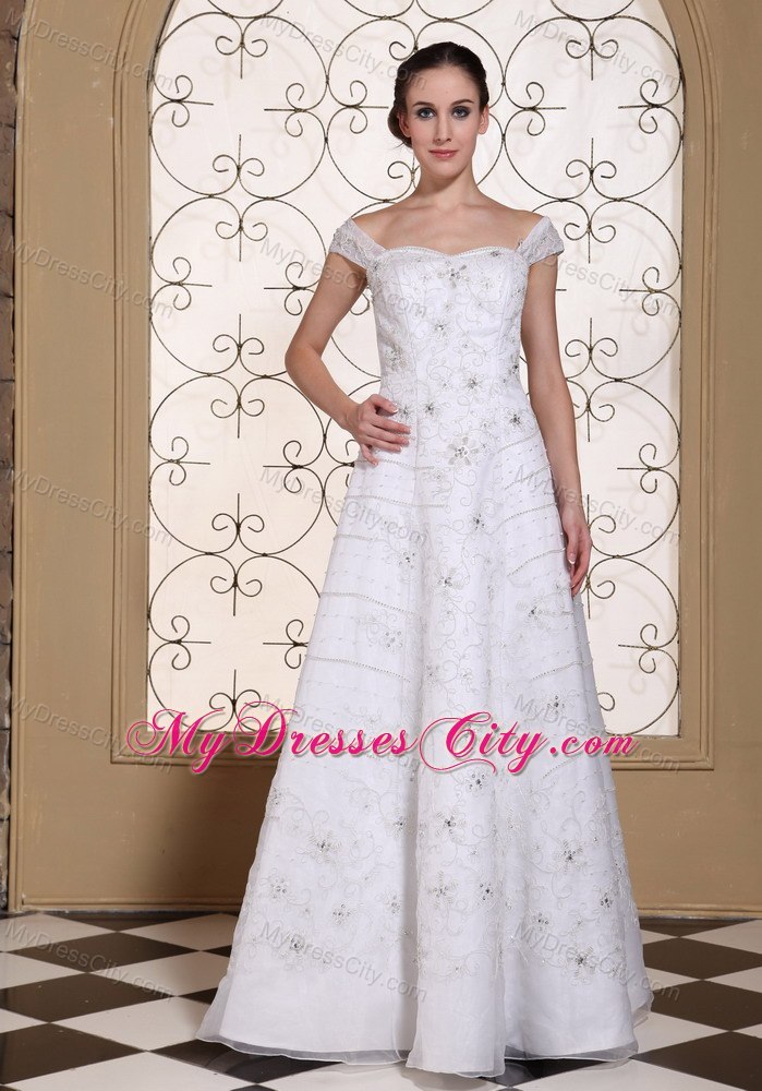 Off The Shoulder Beaded Organza Dress for 2013 Wedding with Rhinestones