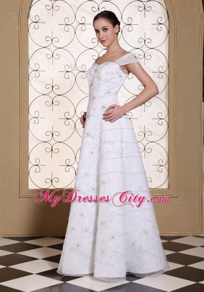 Off The Shoulder Beaded Organza Dress for 2013 Wedding with Rhinestones