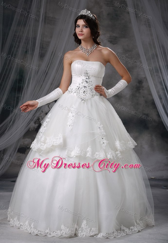 Pretty Two Layers with Lace Hem Strapless Beaded 2013 Dress for Brides