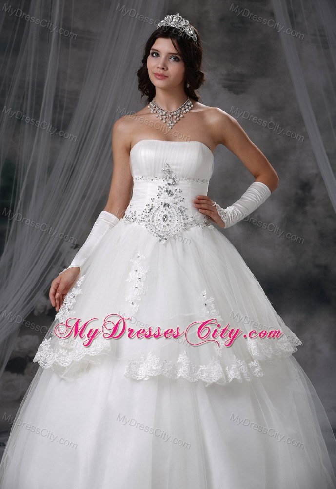 Pretty Two Layers with Lace Hem Strapless Beaded 2013 Dress for Brides